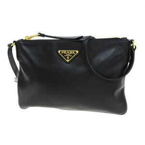 Prada leather shoulder bag top zip fastening Black
